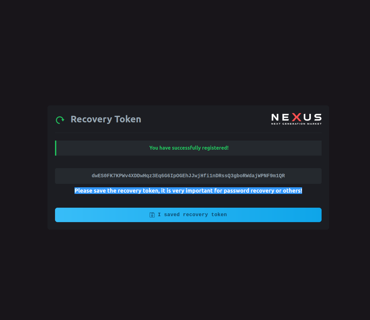Recovery Token Interface